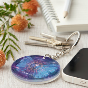 Morpho vlinder / Galaxy Mandala Sleutelhanger