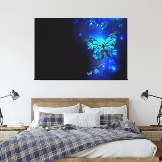 Morpho Vlinder in de Donkere Achtergrond Canvas Afdruk (Insitu (Slaapkamer))