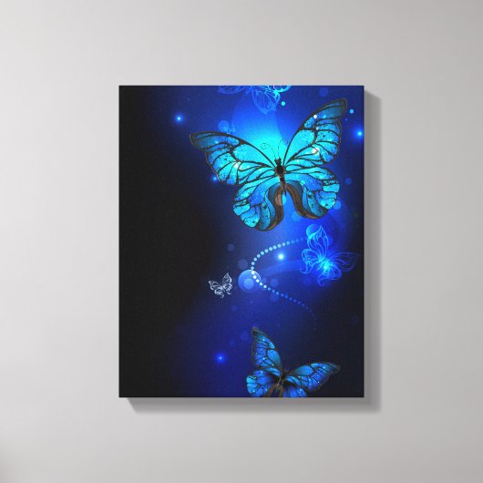 Morpho Vlinder in de Donkere Achtergrond Canvas Afdruk (Voorkant)