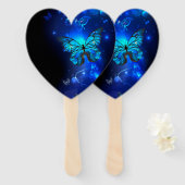 Morpho Vlinder in de Donkere Achtergrond Handwaaier (Voorkant en achterkant)