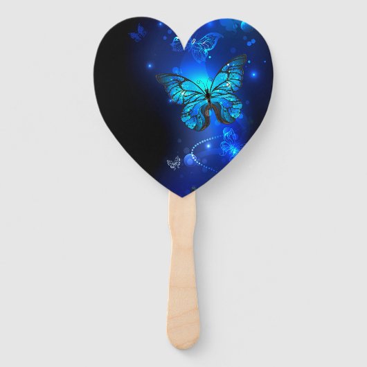 Morpho Vlinder in de Donkere Achtergrond Handwaaier (Voorkant)