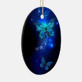 Morpho Vlinder in de Donkere Achtergrond Keramisch Ornament (Rechts)