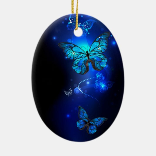 Morpho Vlinder in de Donkere Achtergrond Keramisch Ornament (Achterkant)