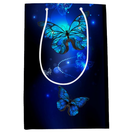 Morpho Vlinder in de Donkere Achtergrond Medium Cadeauzakje (Voorkant)