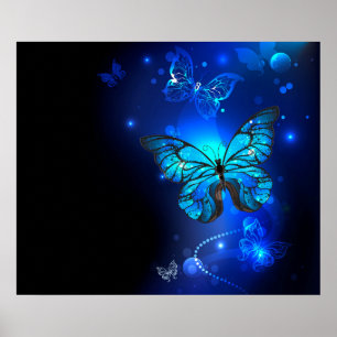Morpho Vlinder in de Donkere Achtergrond Poster