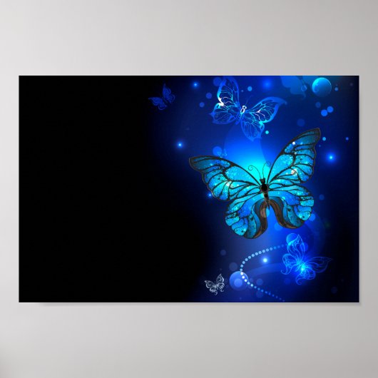 Morpho Vlinder in de Donkere Achtergrond Poster (Voorkant)