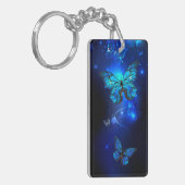 Morpho Vlinder in de Donkere Achtergrond Sleutelhanger (Voorkant Links)