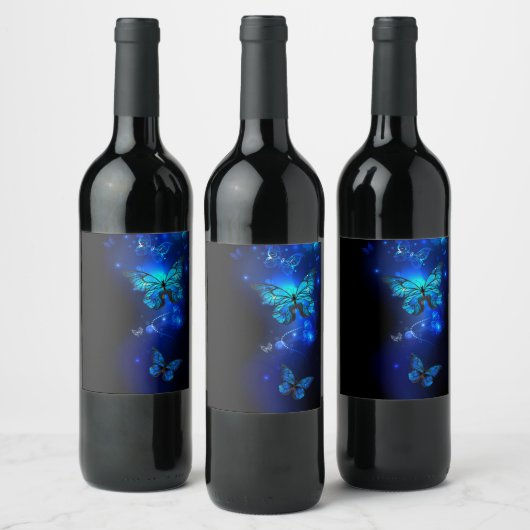 Morpho Vlinder in de Donkere Achtergrond Wijn Etiket (Flessen)