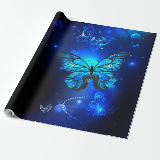 Morpho Vlinder in Donkere Achtergrond Cadeaupapier (Uitgerold)