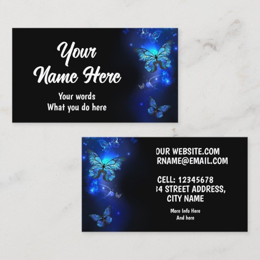 Morpho vlinder in het donker visitekaartje (Voorkant / Achterkant)