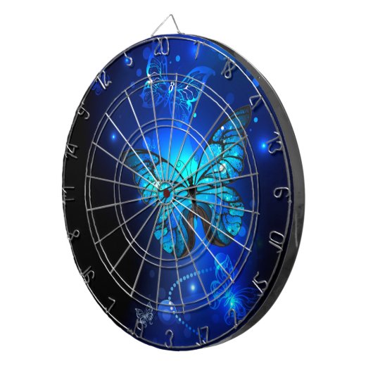 Morpho Vlinder op Donkere Achtergrond Dartbord (Voorkant Rechts)