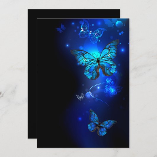 Morpho Vlinder op Donkere Achtergrond Feestdagenkaart (Voorkant / Achterkant)