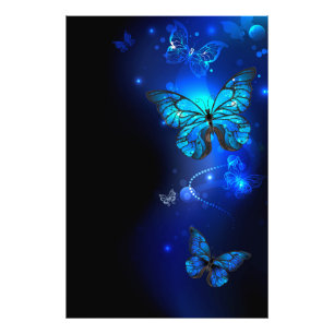 Morpho Vlinder op Donkere Achtergrond Foto Afdruk