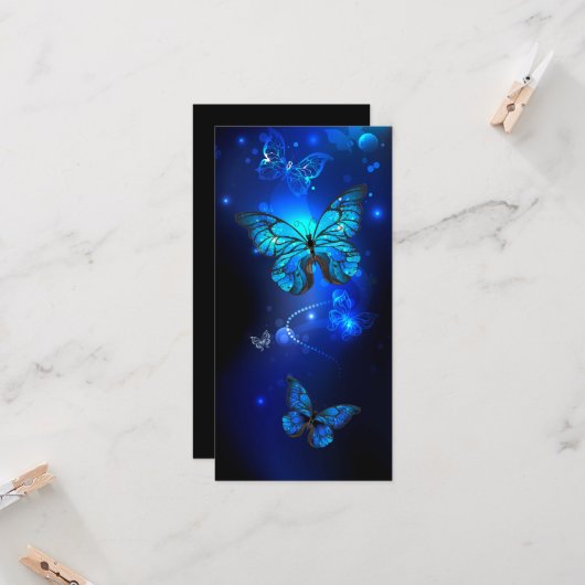Morpho Vlinder op donkere achtergrond Kaart (Voorkant / Achterkant in situ)
