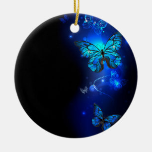 Morpho Vlinder op Donkere Achtergrond Keramisch Ornament
