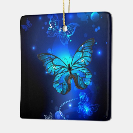 Morpho Vlinder op Donkere Achtergrond Keramisch Ornament (Links)