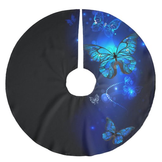 Morpho Vlinder op Donkere Achtergrond Kerstboom Rok (Voorkant)