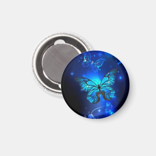 Morpho Vlinder op Donkere Achtergrond Magneet (Voorkant / Achterkant)