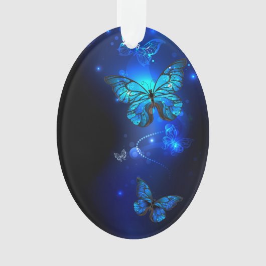 Morpho Vlinder op Donkere Achtergrond Ornament (voorkant)