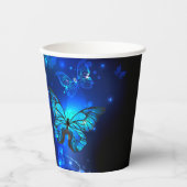 Morpho Vlinder op Donkere Achtergrond Papieren Bekers (Voorkant)