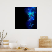 Morpho Vlinder op Donkere Achtergrond Poster (Keuken)