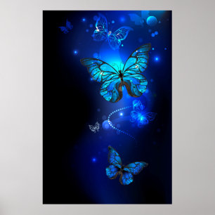 Morpho Vlinder op Donkere Achtergrond Poster