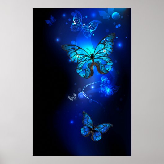 Morpho Vlinder op Donkere Achtergrond Poster (Voorkant)