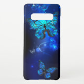 Morpho Vlinder op Donkere Achtergrond Samsung Galaxy Hoesje (Achterkant)