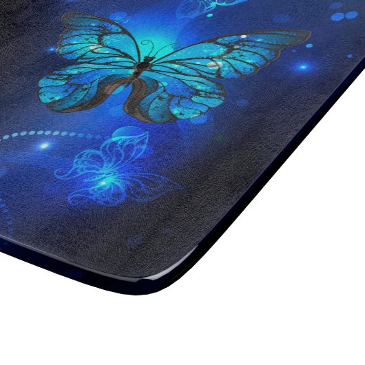 Morpho Vlinder op Donkere Achtergrond Snijplank (Hoek)