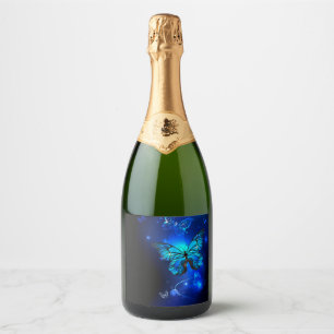 Morpho Vlinder op Donkere Achtergrond Sparkling Wijnetiket