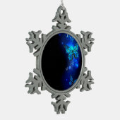 Morpho Vlinder op Donkere Achtergrond Tin Sneeuwvlok Ornament (Links)