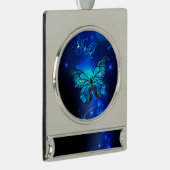 Morpho Vlinder op Donkere Achtergrond Verzilverd Banner Ornament (Rechts)