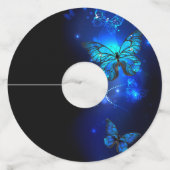 Morpho Vlinder op Donkere Achtergrond Wijnglaslabel (Achterkant)