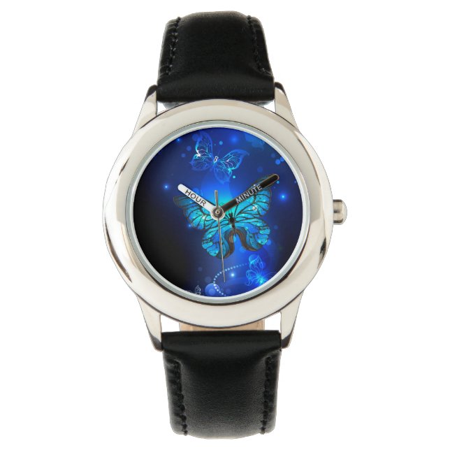 Morpho Vlinder op een Donkere Achtergrond Horloge (Voorkant)