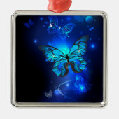 Morpho Vlinder op een Donkere Achtergrond Metalen Ornament (Voorkant)