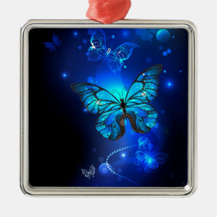 Morpho Vlinder op een Donkere Achtergrond Metalen Ornament