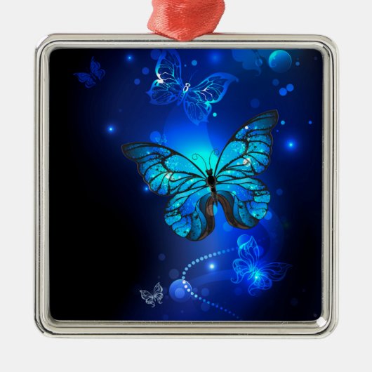 Morpho Vlinder op een Donkere Achtergrond Metalen Ornament (Voorkant)