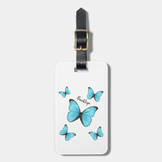Morpho vlinders cartoon illustratie bagagelabel (Voorkant verticaal)