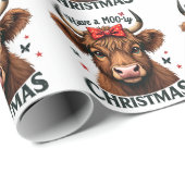 Morrige Kerstmis Schattige Koe met Kerstman  Cadeaupapier (Rol Hoek)