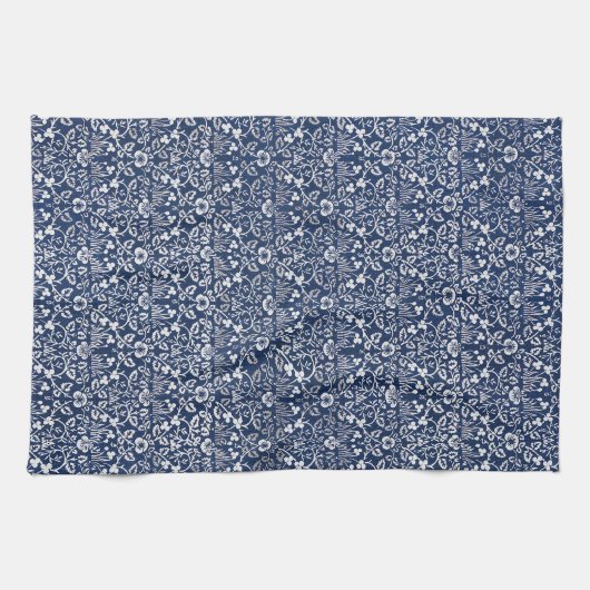 Morris  1882 Blauwe Achtergrond Bloempatroon Theedoek (Horizontaal)