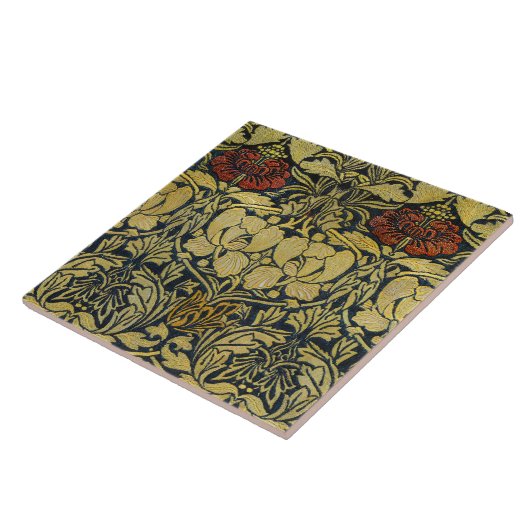 Morris  1890 Tulp & Roos Pattern Golden Tegeltje (Zijkant)