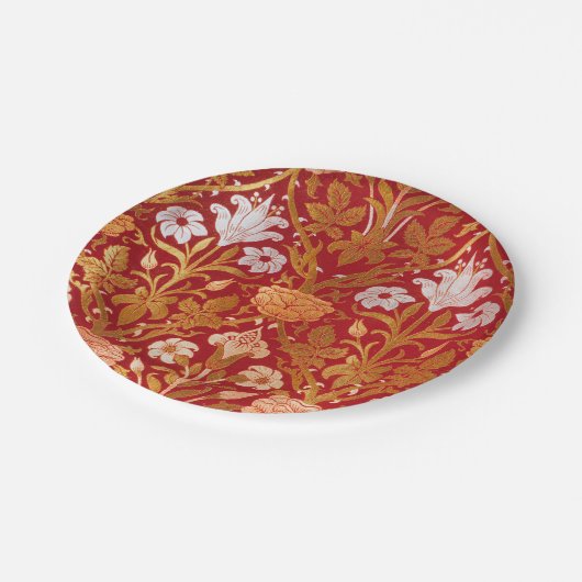 Morris -  1893 Roos & Lily Flower Pattern Papieren Bordje (Gekanteld)