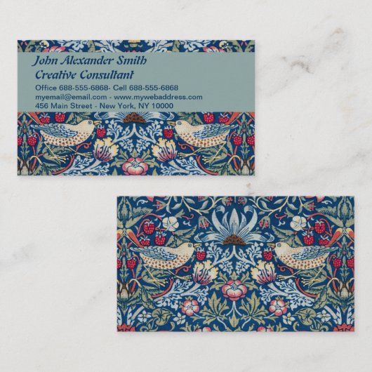 Morris -  Aardbeiendief Bloemenpatroon Visitekaartje (Voorkant / Achterkant)