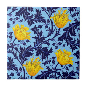 Morris Anemo, Navy en Mustard Yellow Ceramic Tile Tegeltje