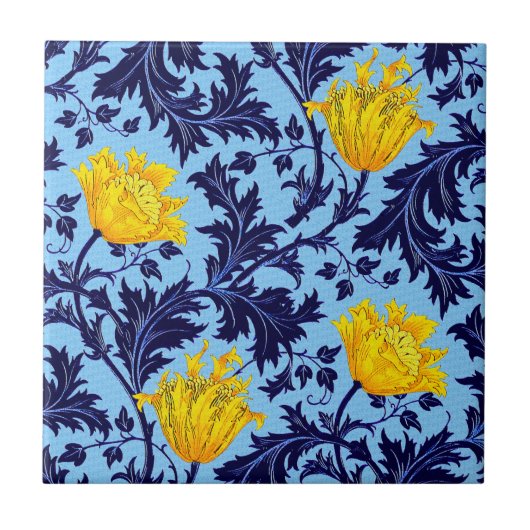 Morris Anemo, Navy en Mustard Yellow Ceramic Tile Tegeltje (Voorkant)