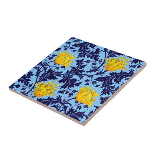 Morris Anemo, Navy en Mustard Yellow Ceramic Tile Tegeltje (Zijkant)