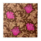 Morris Anemone Pattern Brown and Fuchsia Pink Tile Tegeltje (Voorkant)
