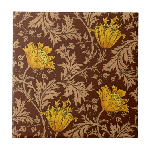 Morris Anemone Pattern, Brown and Mustard Gold Tegeltje (Voorkant)