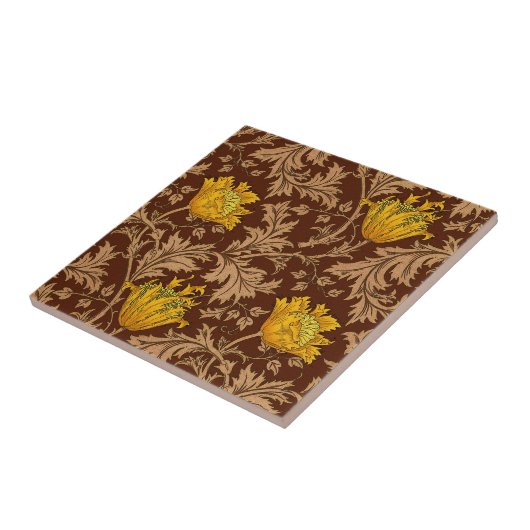 Morris Anemone Pattern, Brown and Mustard Gold Tegeltje (Zijkant)