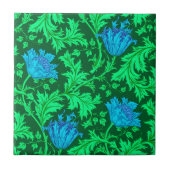 Morris Anemone Pattern, Emerald Green & Blue Tile Tegeltje (Voorkant)